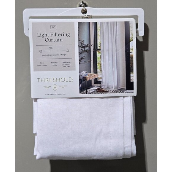 Threshold Farrah Light Filtering Single White Rod Pocket Curtain Panel 54" x 84" - Picture 2 of 8